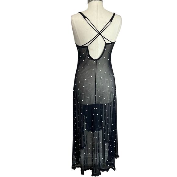 Flora Nikrooz Sheer Vintage Black Slip Dress Y2K Mesh Lip Print Size XS - Picture 3 of 8